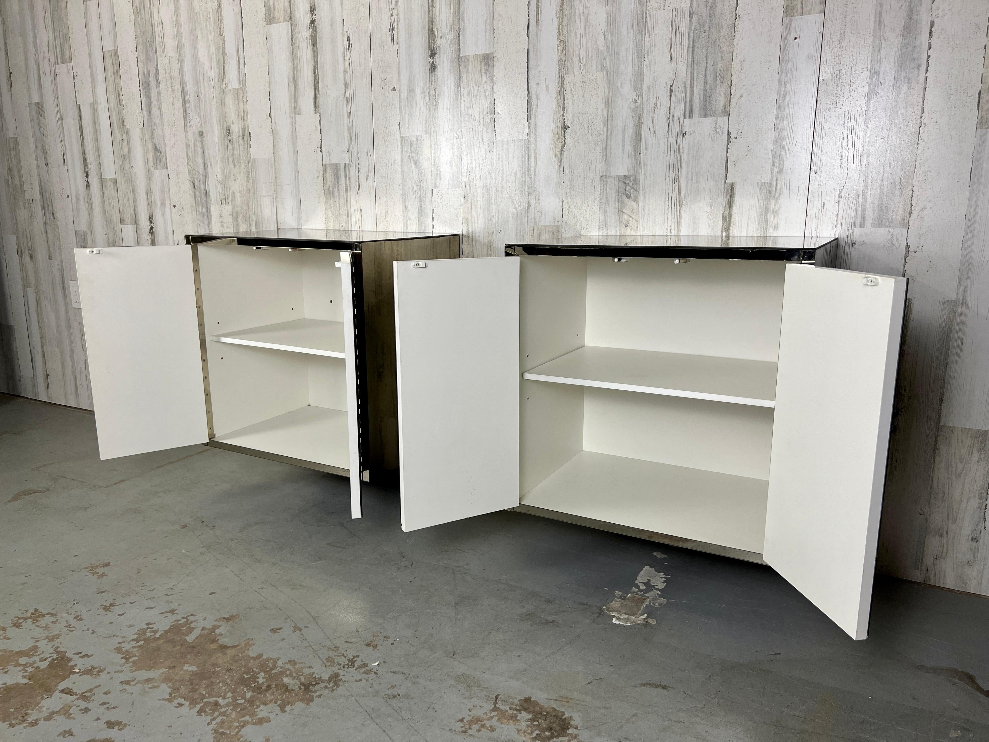 Vintage Diamond Pattern Bronze Mirrored Floating Night Stands For Sale