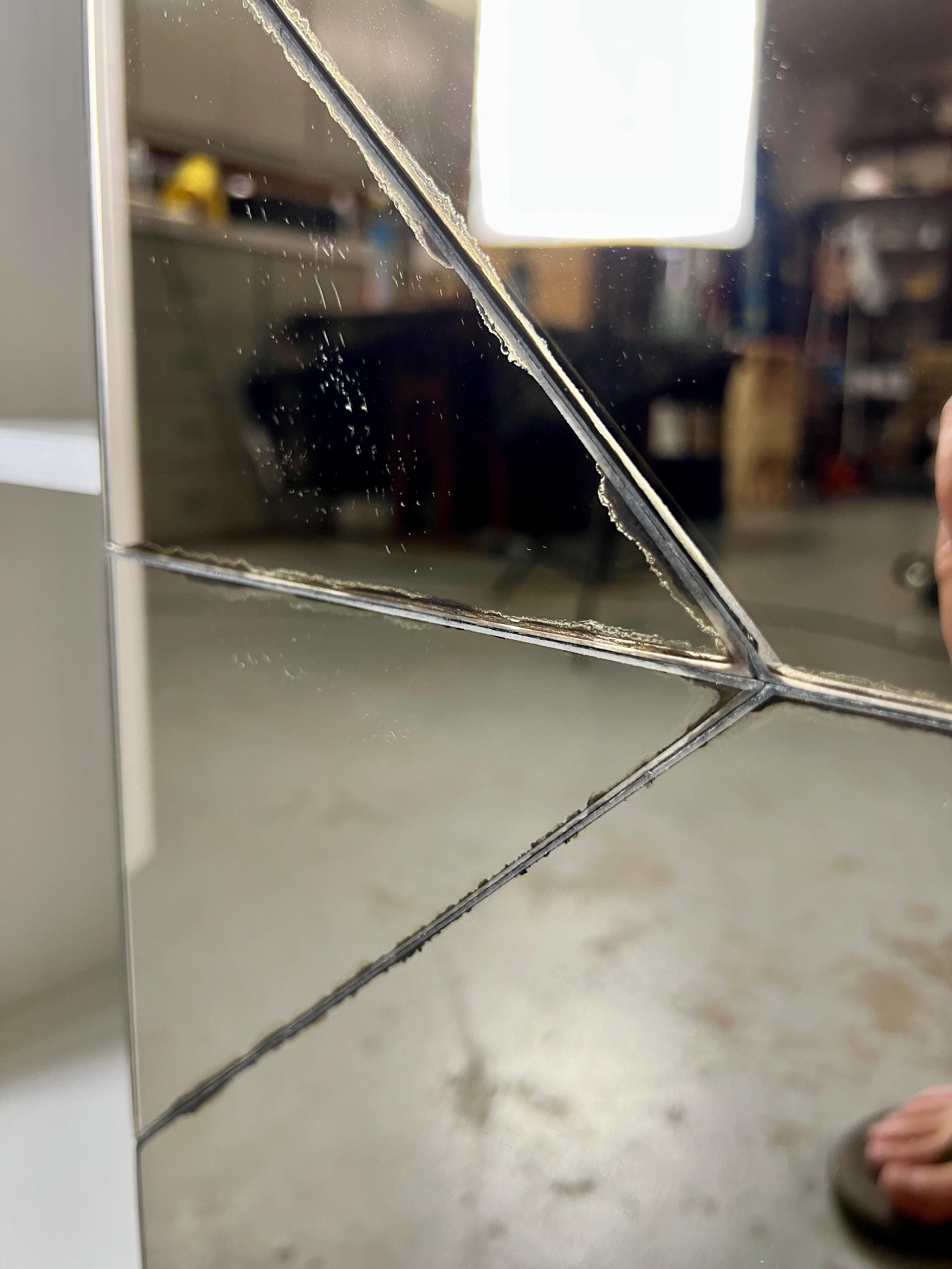 Vintage Diamond Pattern Bronze Mirrored Floating Night Stands For Sale