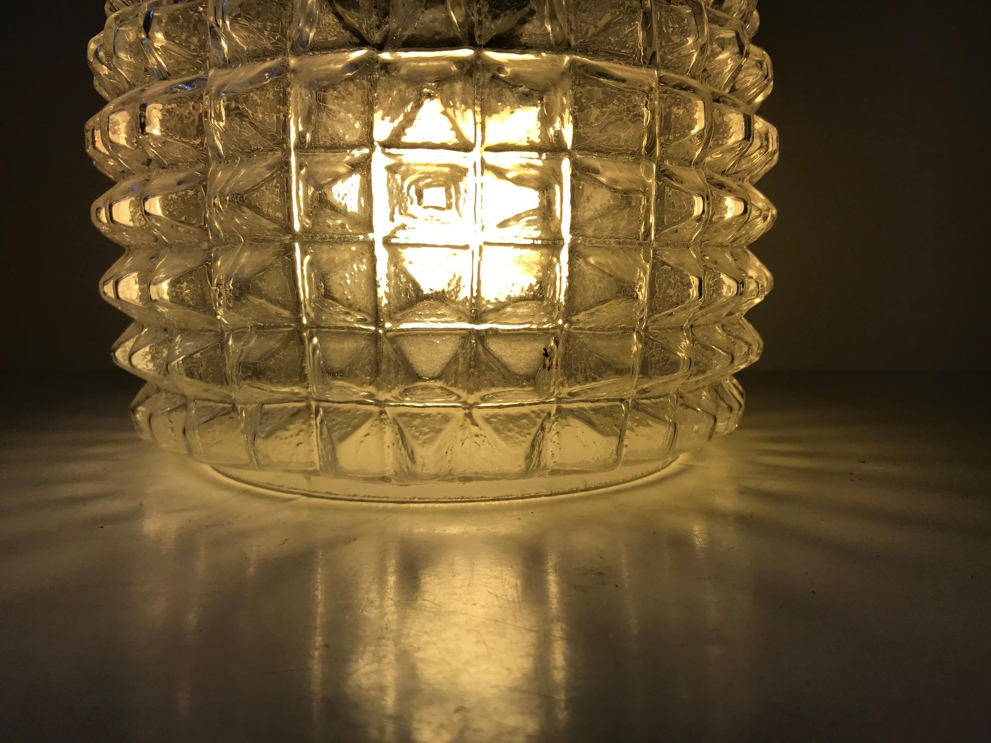 Scandinavian Modern Vintage Diamond Pattern Glass Ceiling Lamp from Vitrika, 1960s For Sale