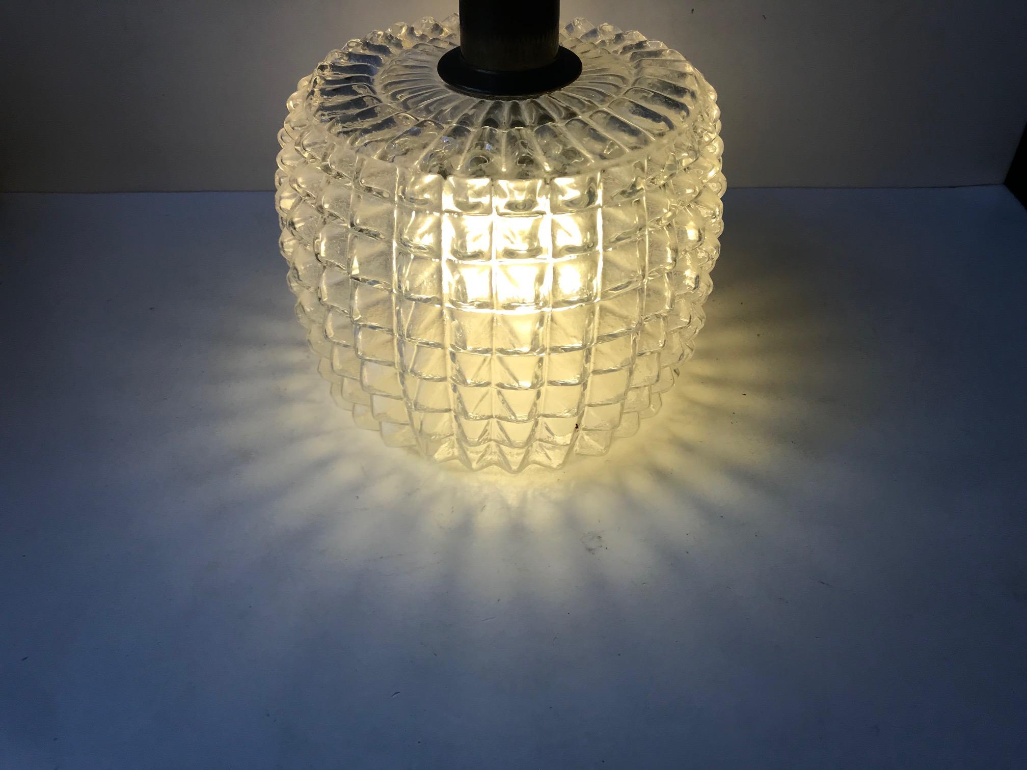 Danish Vintage Diamond Pattern Glass Ceiling Lamp from Vitrika, 1960s For Sale