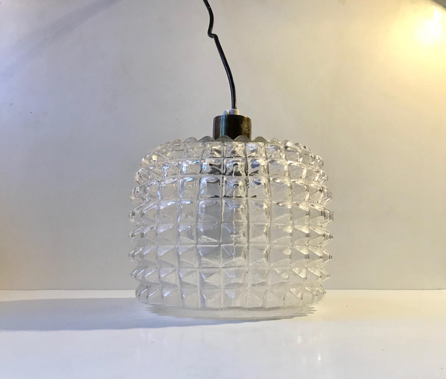 Vintage Diamond Pattern Glass Ceiling Lamp from Vitrika, 1960s In Good Condition For Sale In Esbjerg, DK