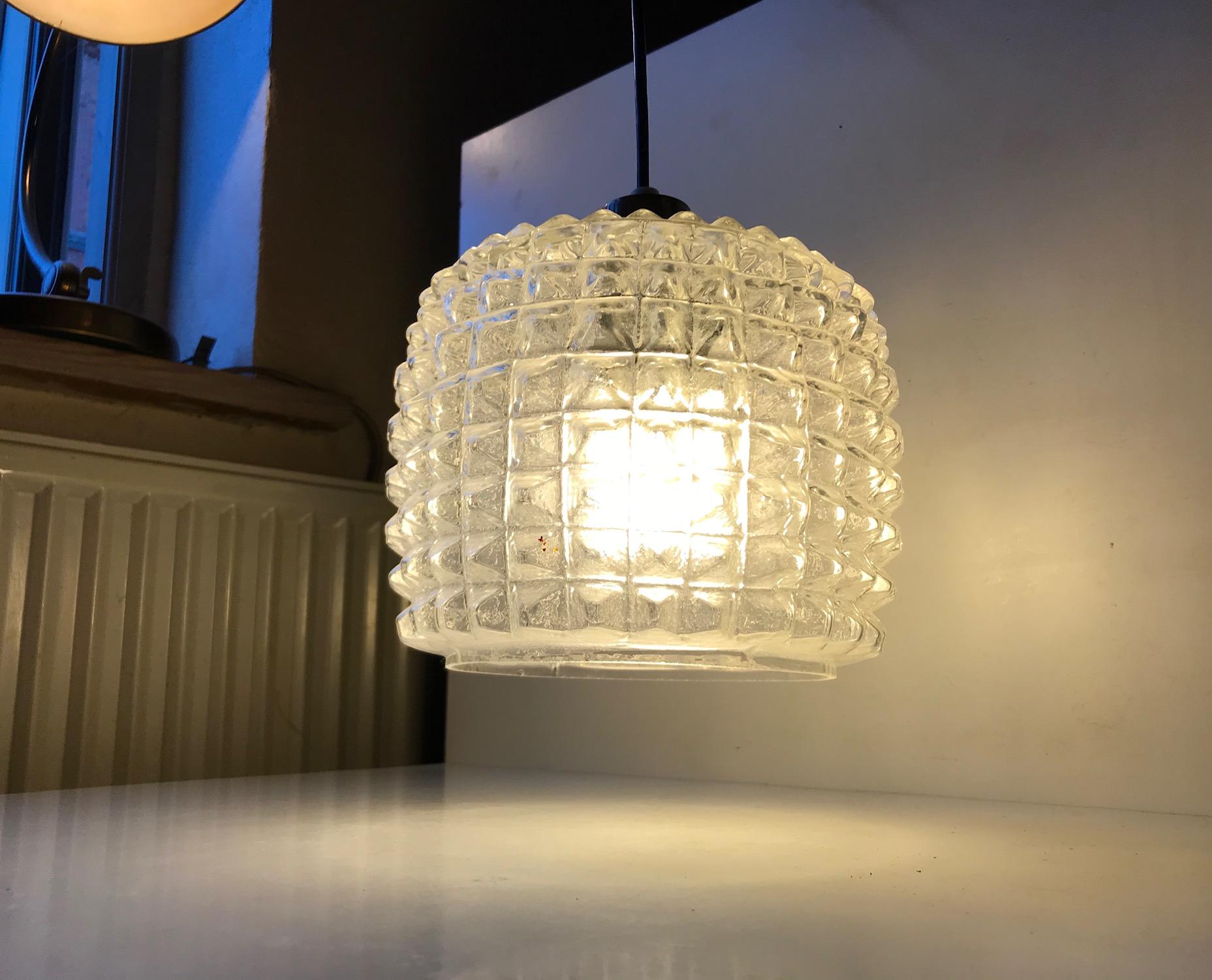 Brass Vintage Diamond Pattern Glass Ceiling Lamp from Vitrika, 1960s For Sale