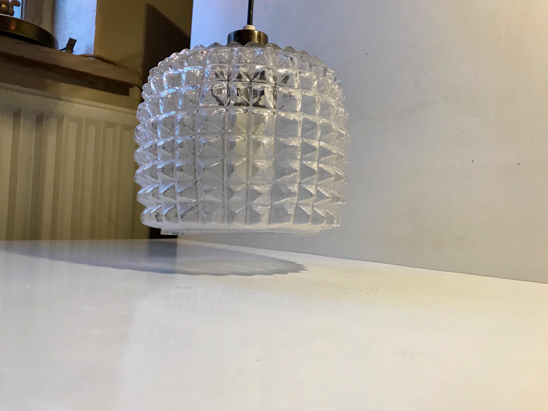 Vintage Diamond Pattern Glass Ceiling Lamp from Vitrika, 1960s For Sale 1