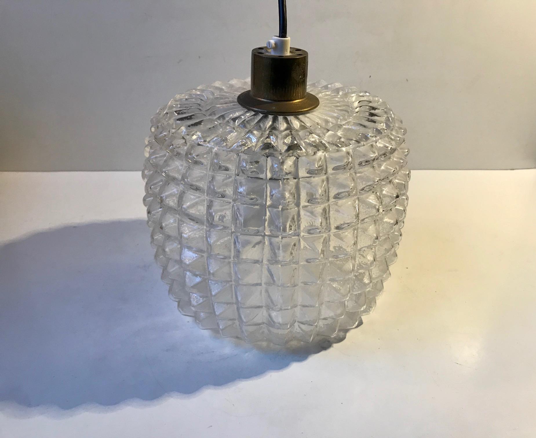 Vintage Diamond Pattern Glass Ceiling Lamp from Vitrika, 1960s For Sale 2