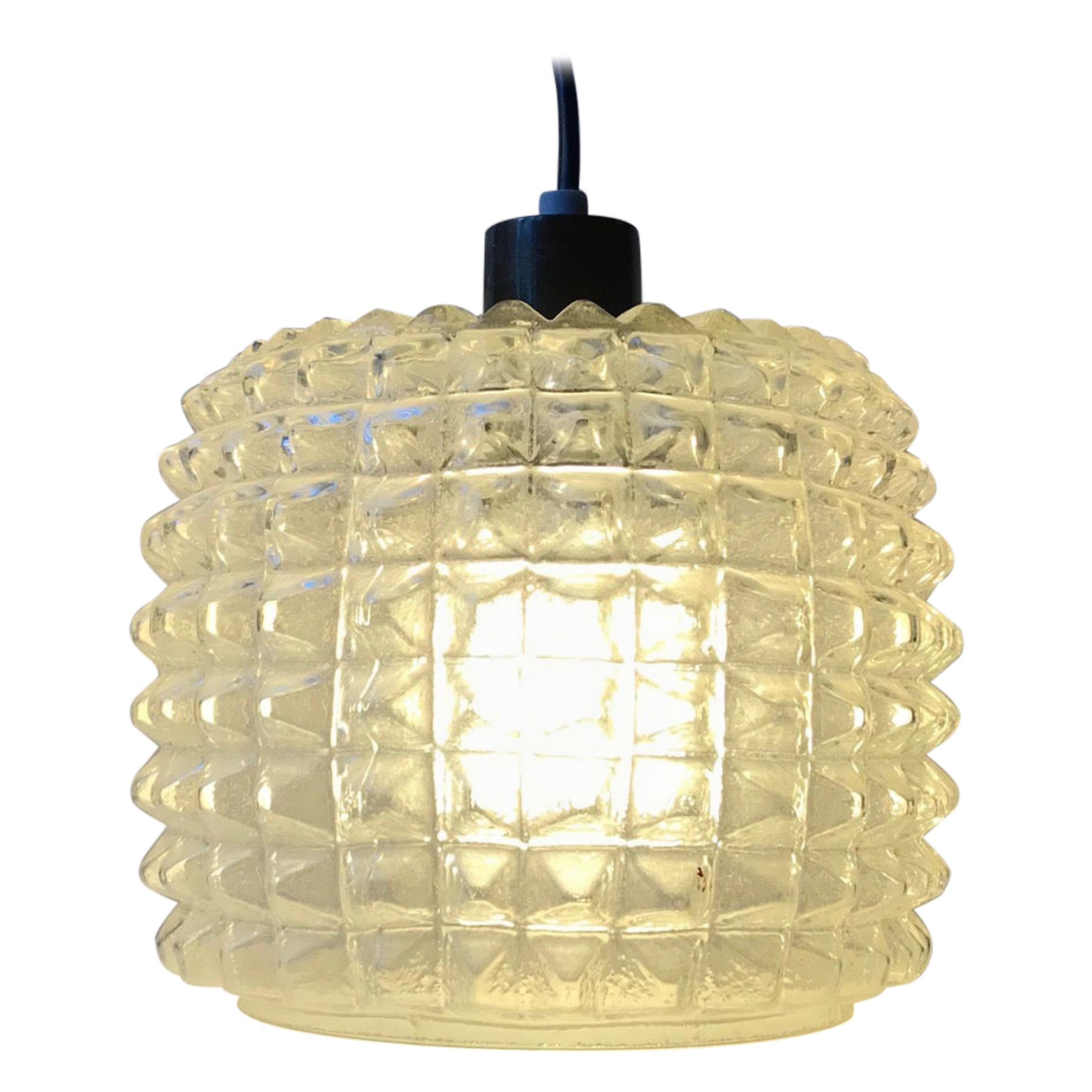 Vintage Diamond Pattern Glass Ceiling Lamp from Vitrika, 1960s For Sale