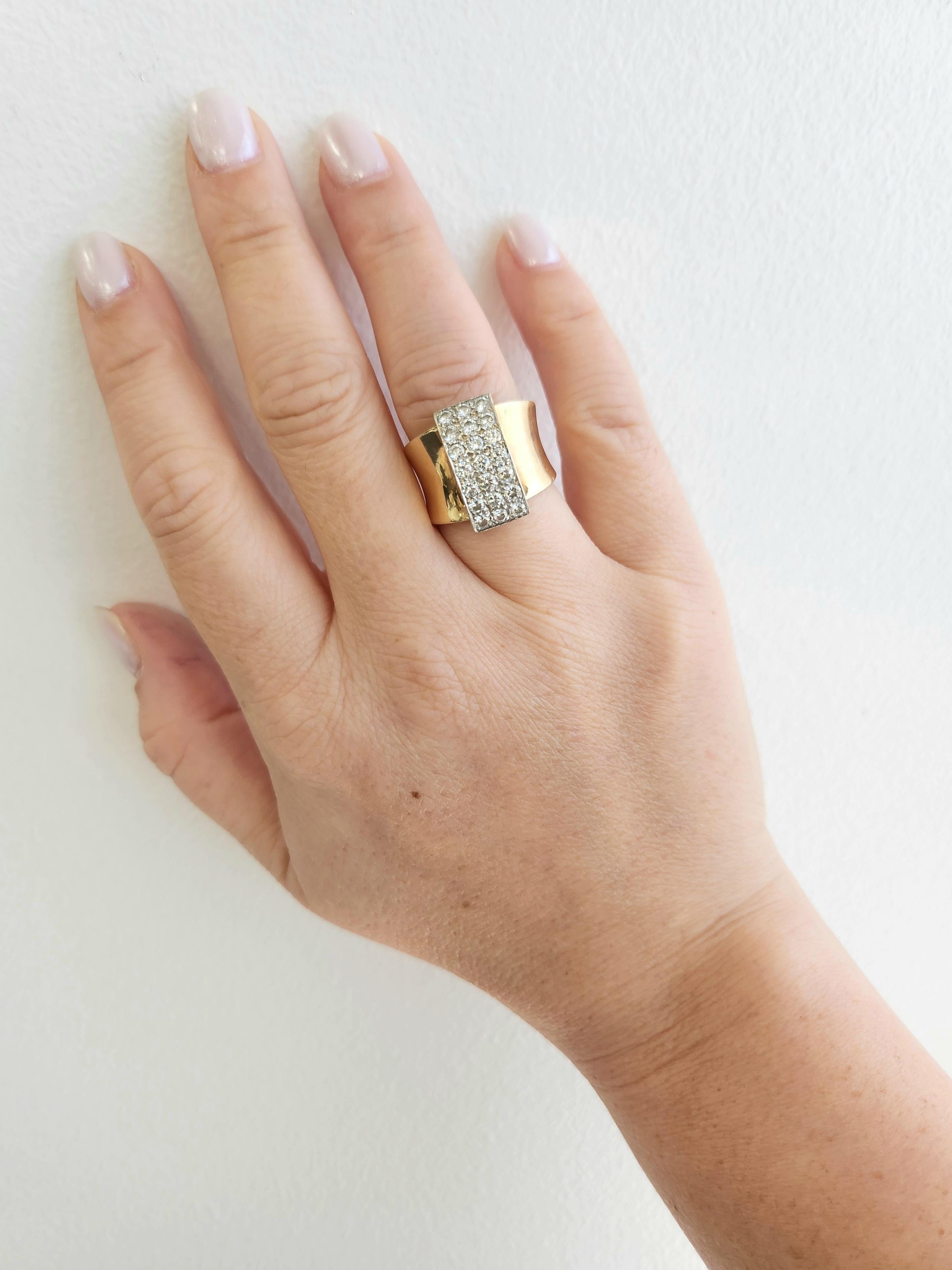 Vintage Diamond Pave Wide Band Modernist Cocktail Ring 14K Zwei-Ton-Gold Damen im Angebot