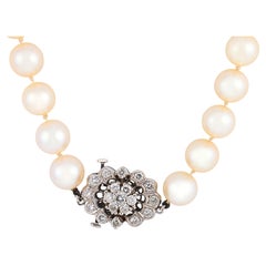 Vintage diamond pearl 14k white gold necklace