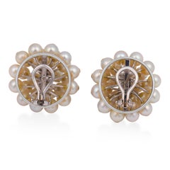 Vintage diamond pearl 18k white gold earrings