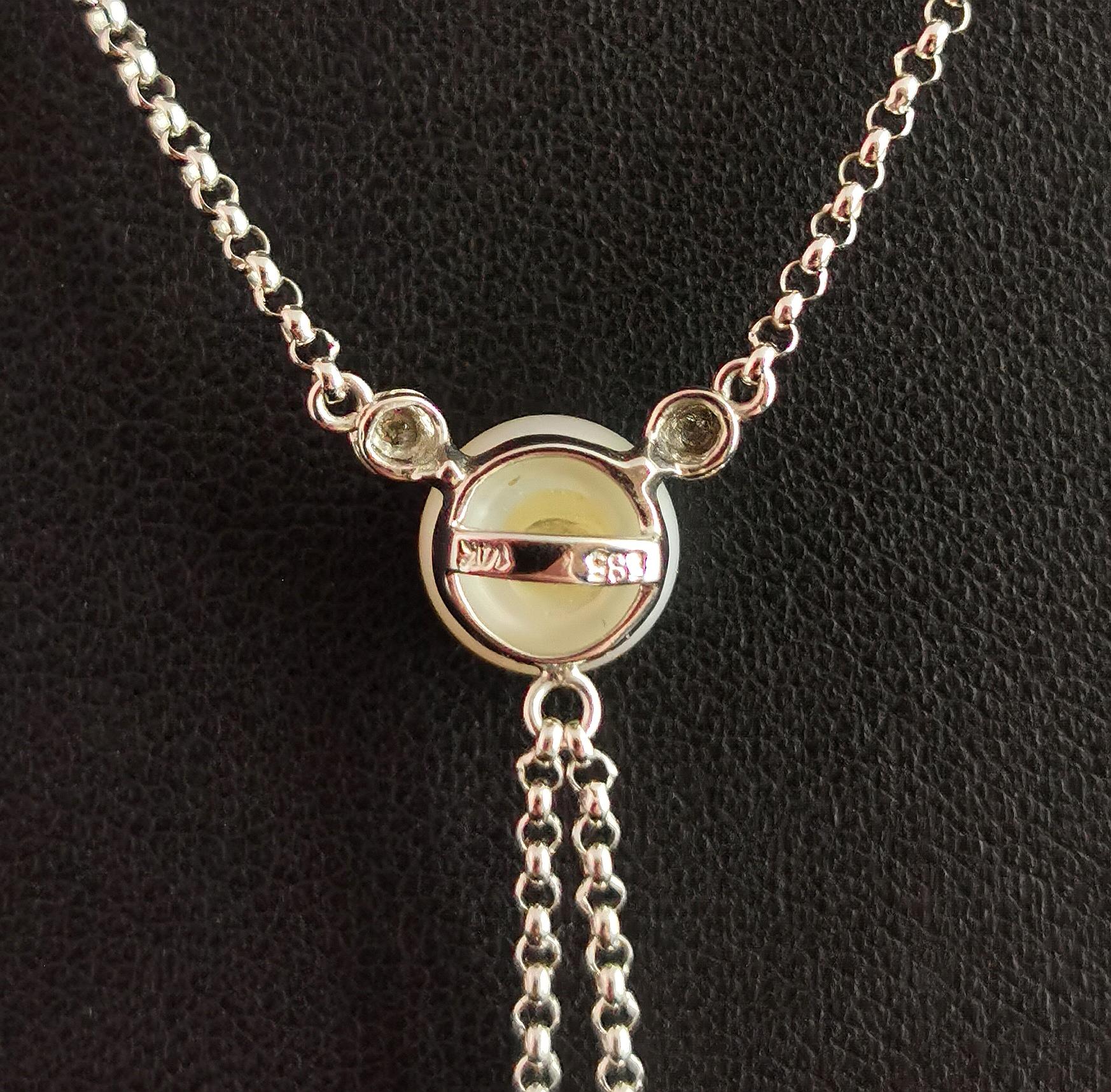 Vintage Diamond, Pearl and Lavender Jade Lariat Necklace, 14k White Gold 7