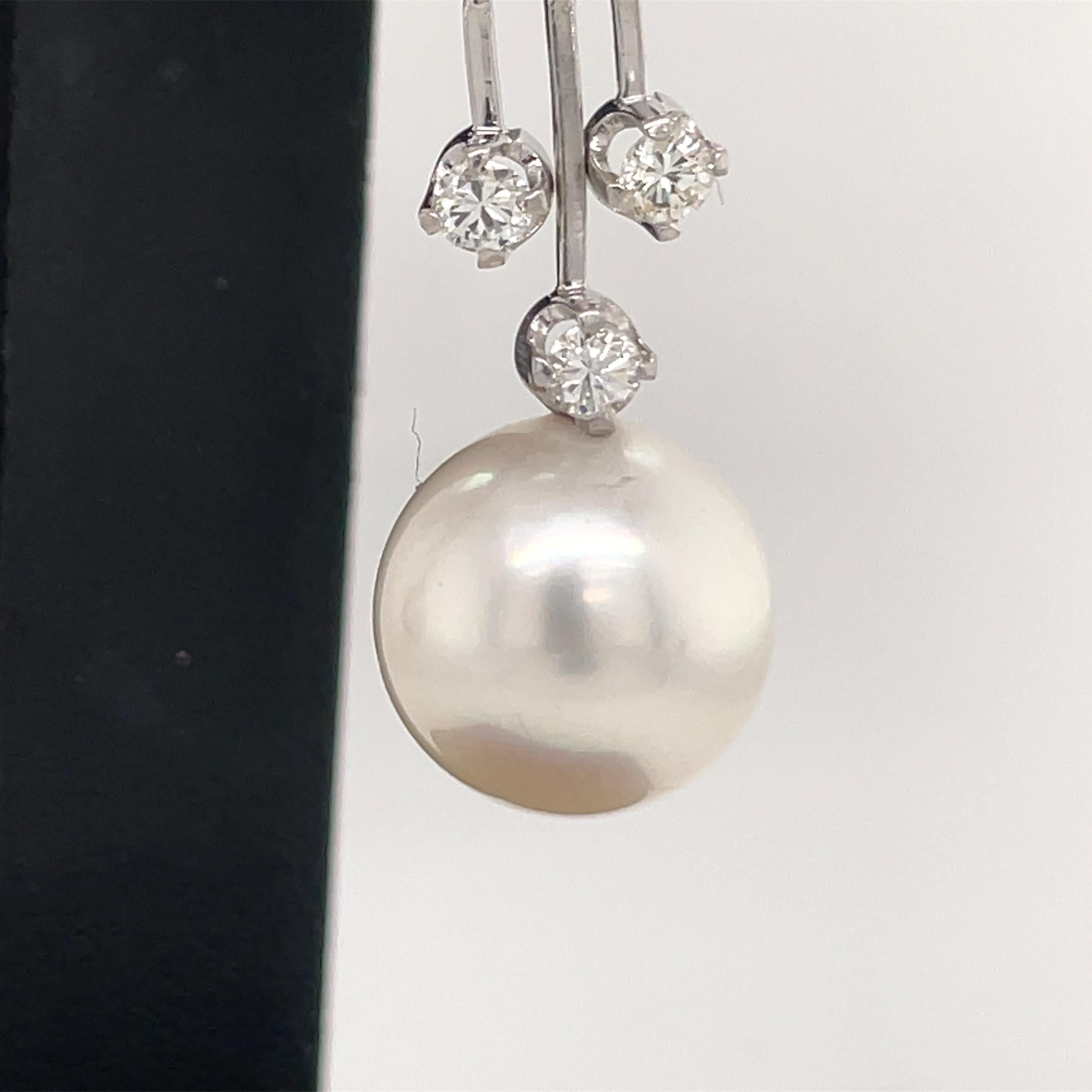 Women's Vintage Diamond Pearl Drop Earrings 2 Carat Platinum