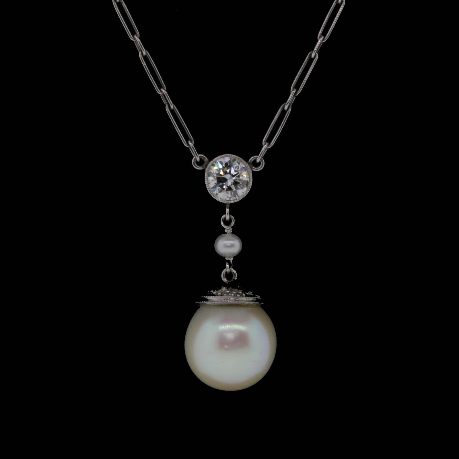 Romantic Vintage Diamond Pearl Pendant