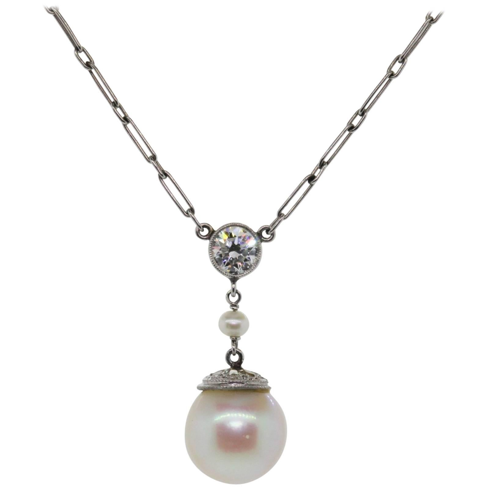 Vintage Diamond Pearl Pendant