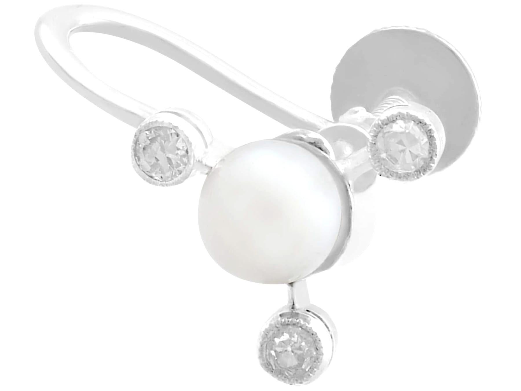 Cabochon Vintage 1950s Diamond Pearl White Gold Earrings For Sale