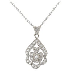 Vintage Diamond Pendant 18 Karat White Gold Cluster Diamond Necklace