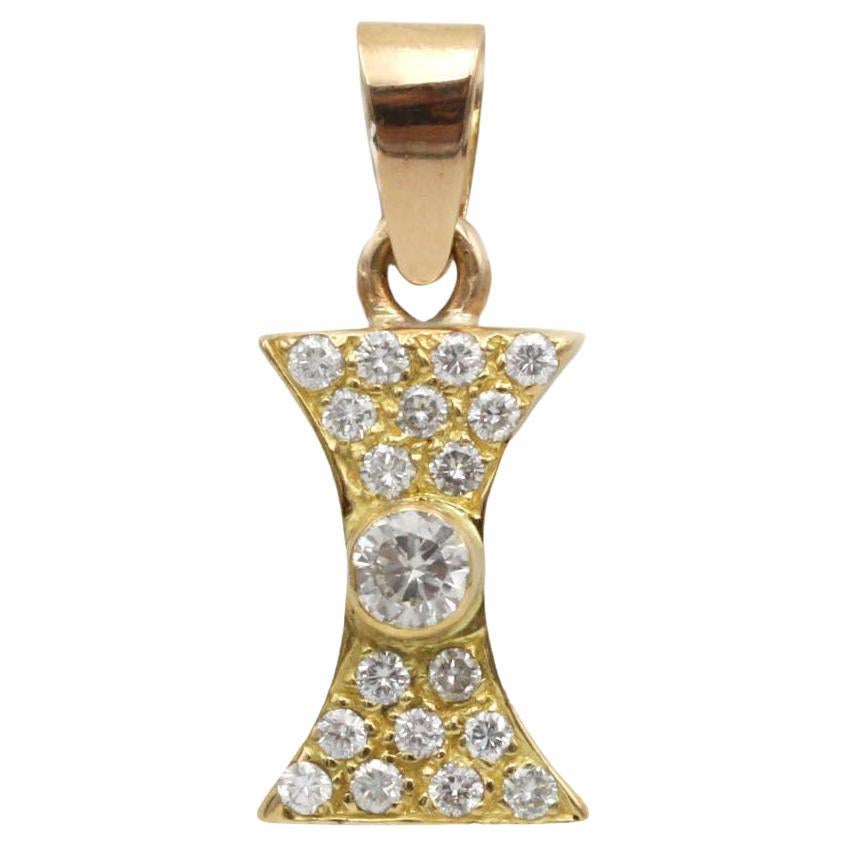 Ciondolo con diamante vintage in oro giallo 18 carati, totale 0,80 carati, forma a clessidra