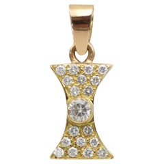 Colgante de diamantes vintage en oro amarillo de 18k, total 0,80 ct, forma de reloj de arena