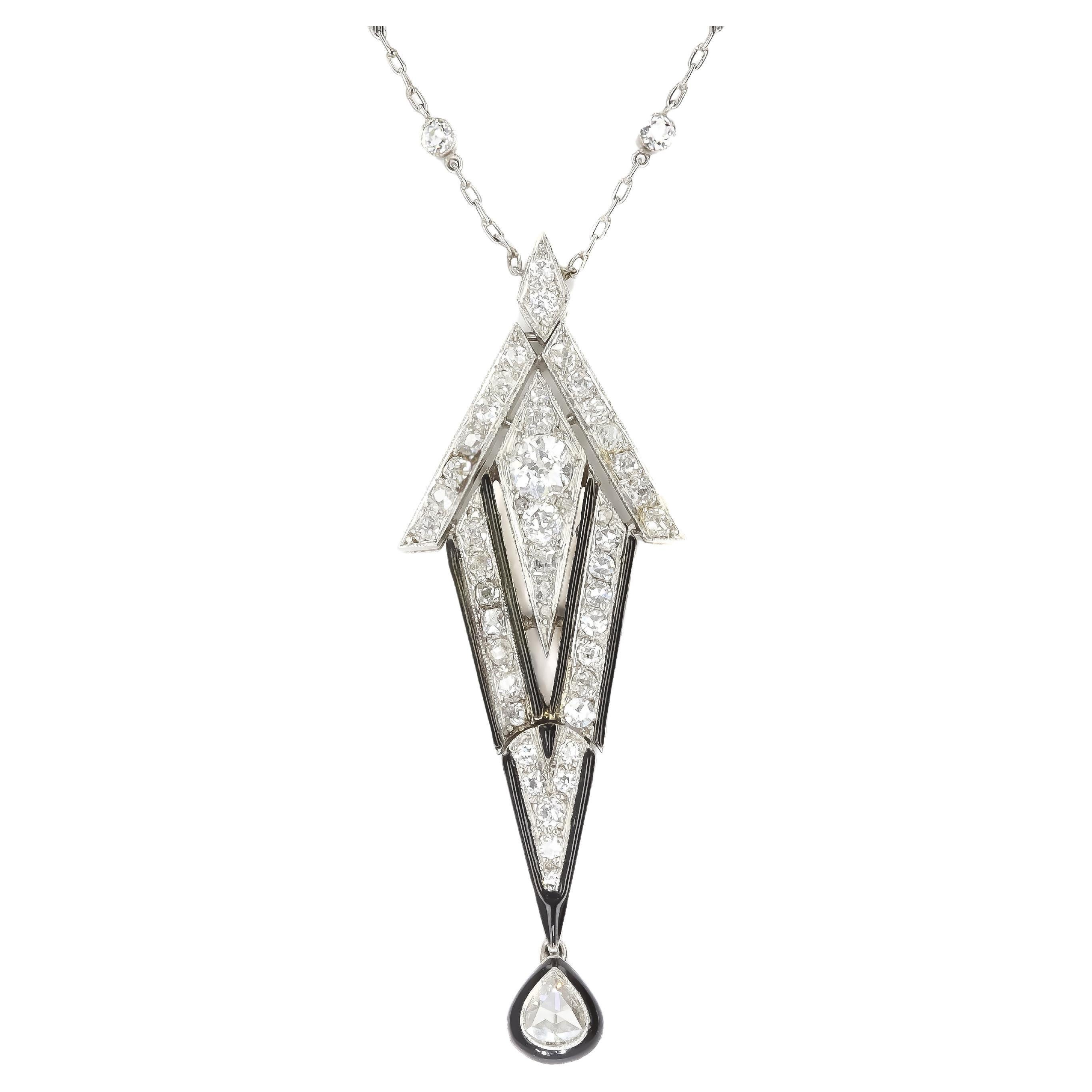 Vintage 18K White Gold Diamond Pendant on Diamond by the Yard Necklace