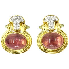 Vintage Diamond, Pink Tourmaline and Peridot 18 Karat Gold Earrings