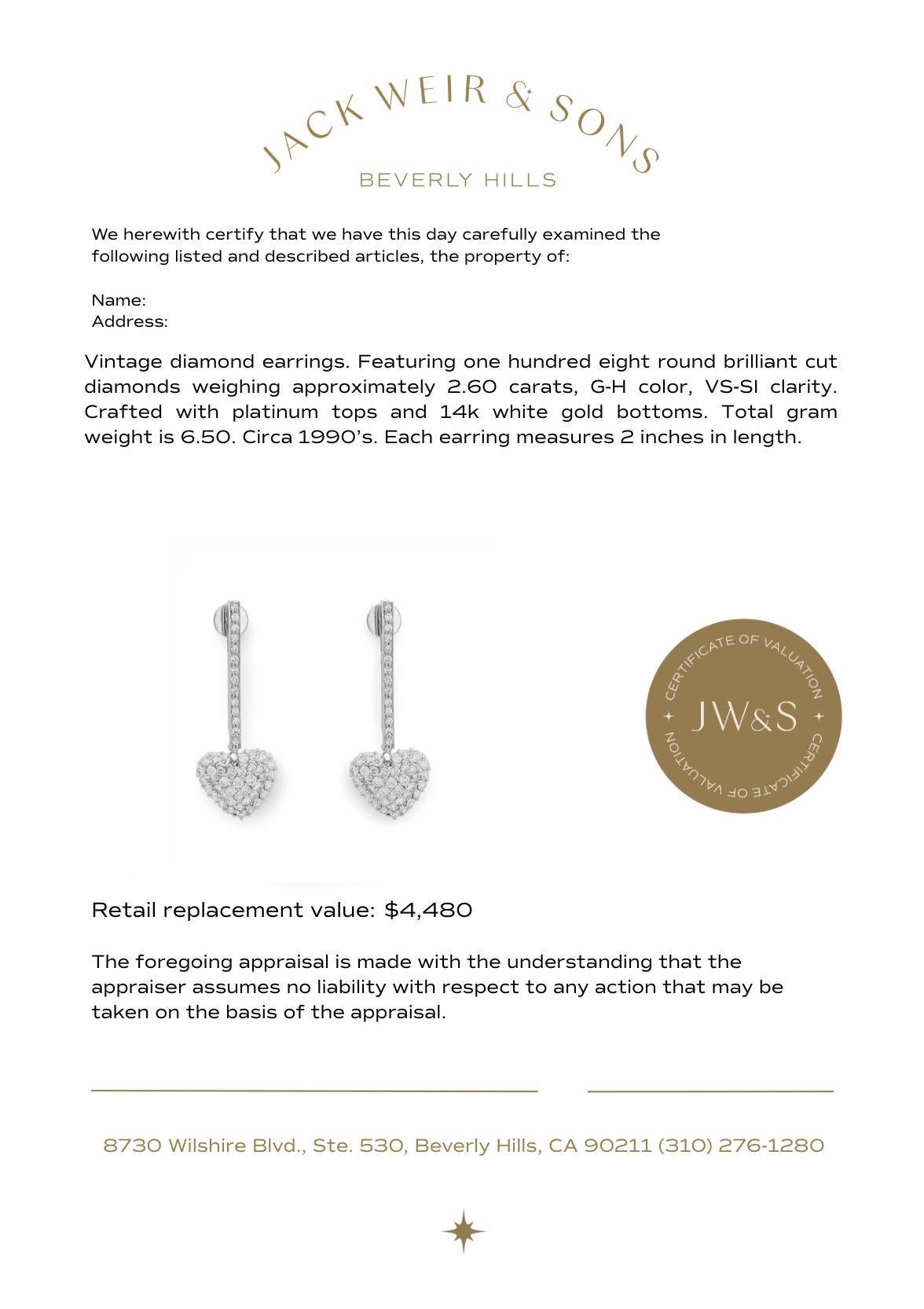 Orecchini a goccia con diamante d'epoca in platino e oro bianco 14 carati in vendita 1