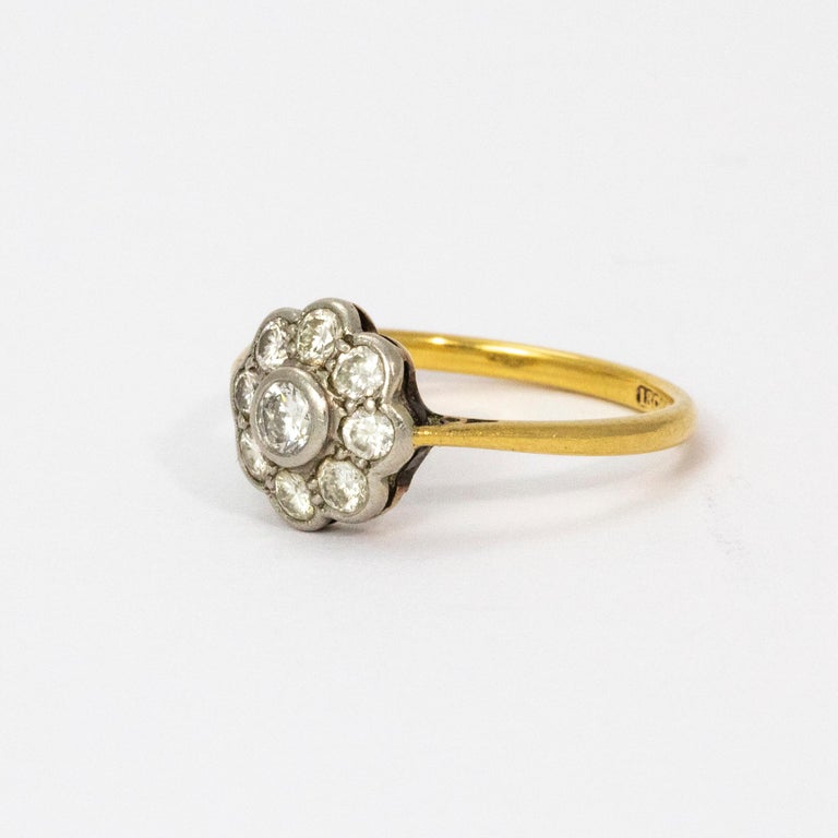 Vintage Diamond Platinum 18 Carat Gold Cluster Ring For Sale at 1stDibs ...