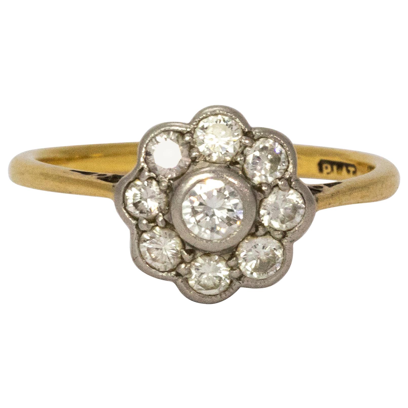 Vintage Diamond Platinum 18 Carat Gold Cluster Ring