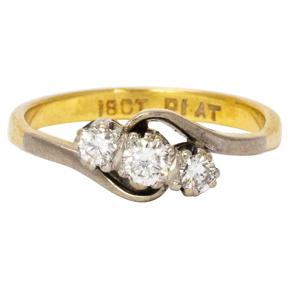 Vintage Diamond Platinum 18 Carat Gold Three-Stone Ring