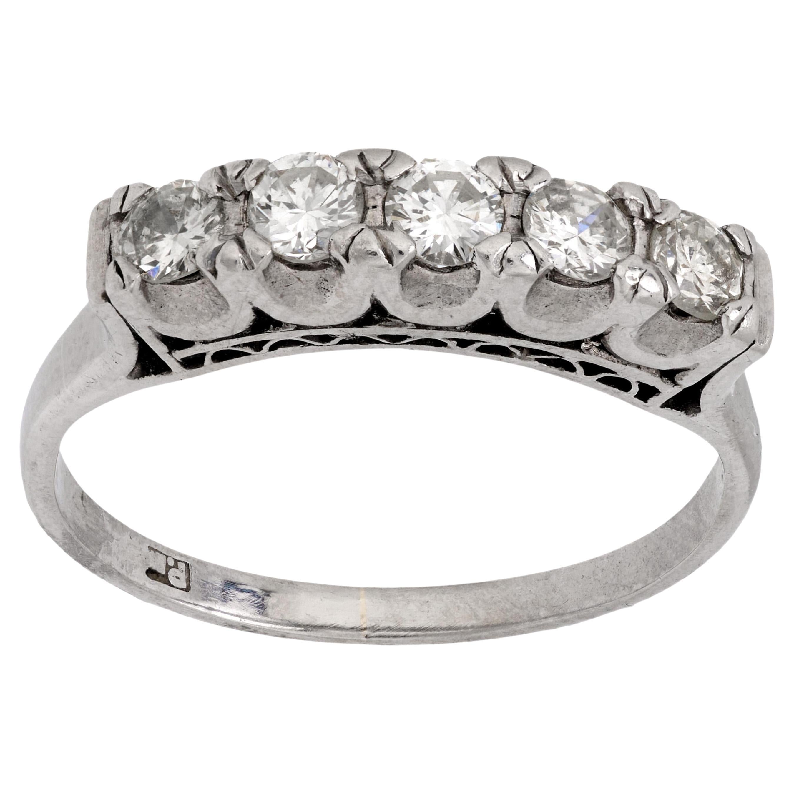 Vintage diamond platinum 5 stone wedding band For Sale