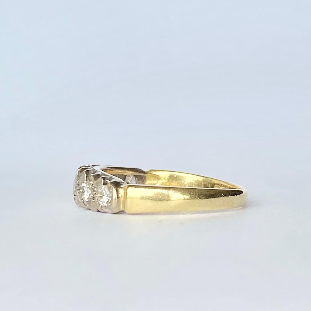 Modern Vintage Diamond Platinum and 18 Carat Gold Ring For Sale