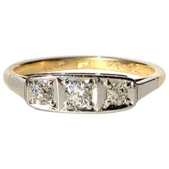 Vintage Diamond, Platinum and 18 Carat Gold Three-Stone Ring