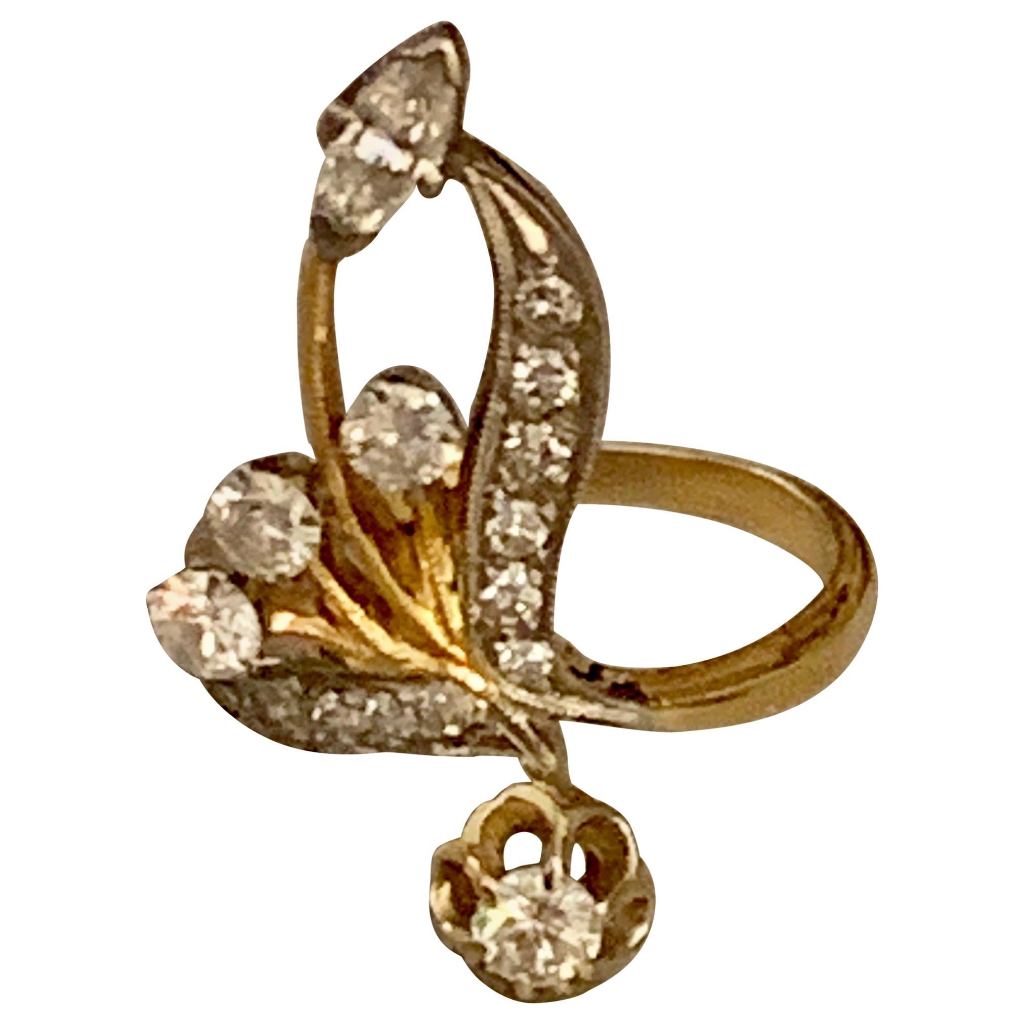 Vintage Diamond Platinum and 18 Karat Yellow Gold Fashion Ring For Sale