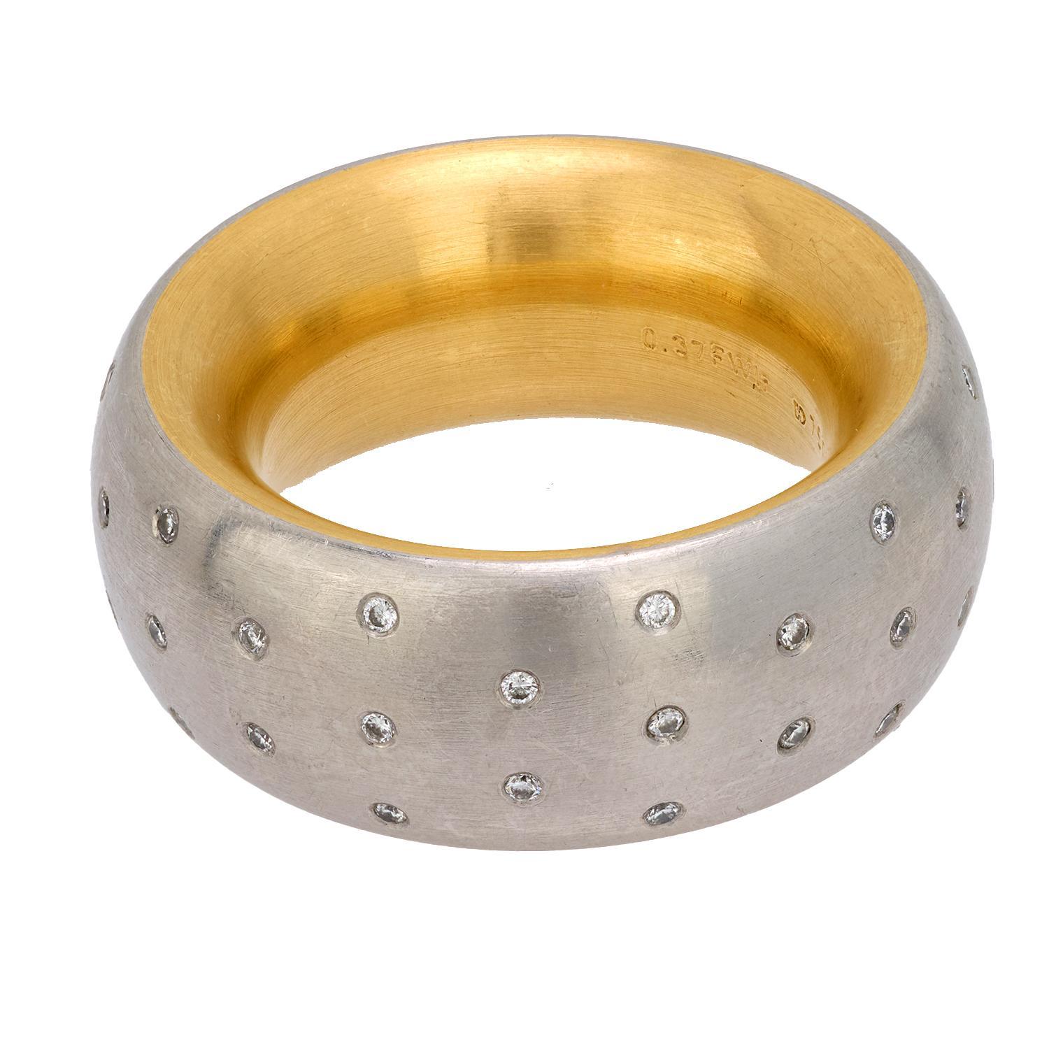 Modern Vintage diamond platinum and 18k yellow gold band For Sale
