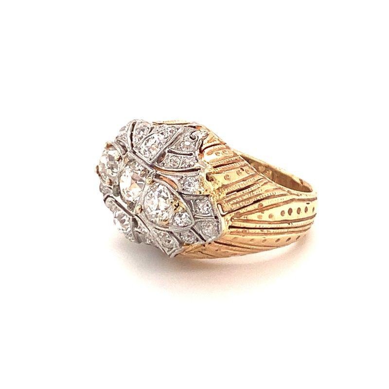 Vintage Diamond Platinum and 18K Yellow Gold Ring, circa 1960s In Good Condition For Sale In Beverly Hills, CA