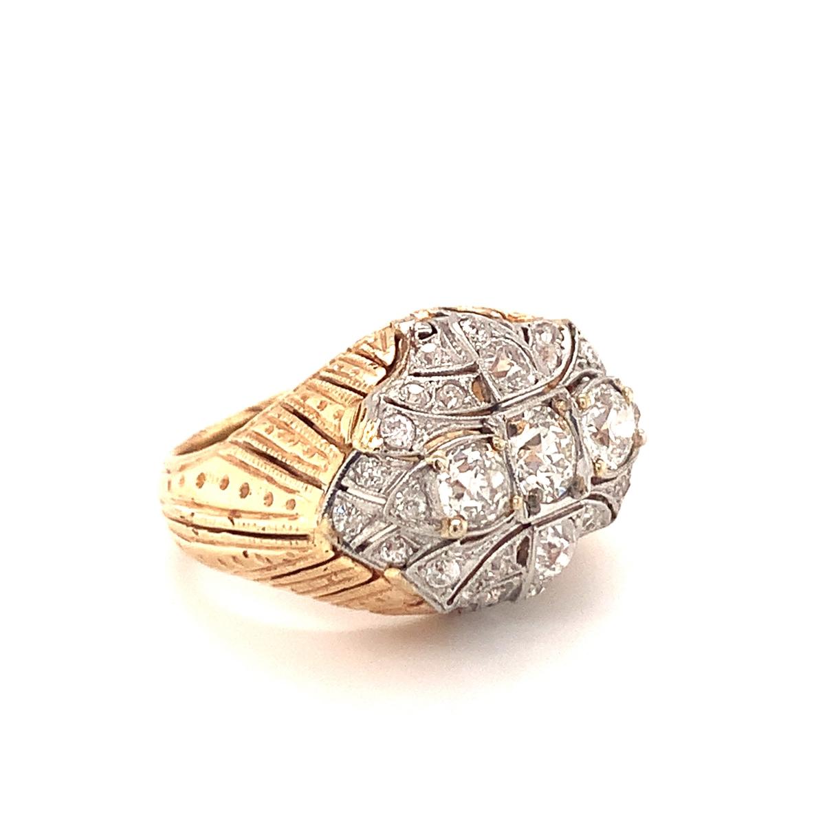 Vintage Diamond Platinum and 18K Yellow Gold Ring, circa 1960s For Sale 3