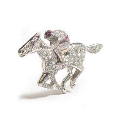Vintage Diamond, Platinum And Gold Horse And Jockey Brooch, Circa 1960