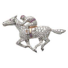Vintage Diamond, Platinum And Gold Horse And Jockey Brooch, Circa 1960