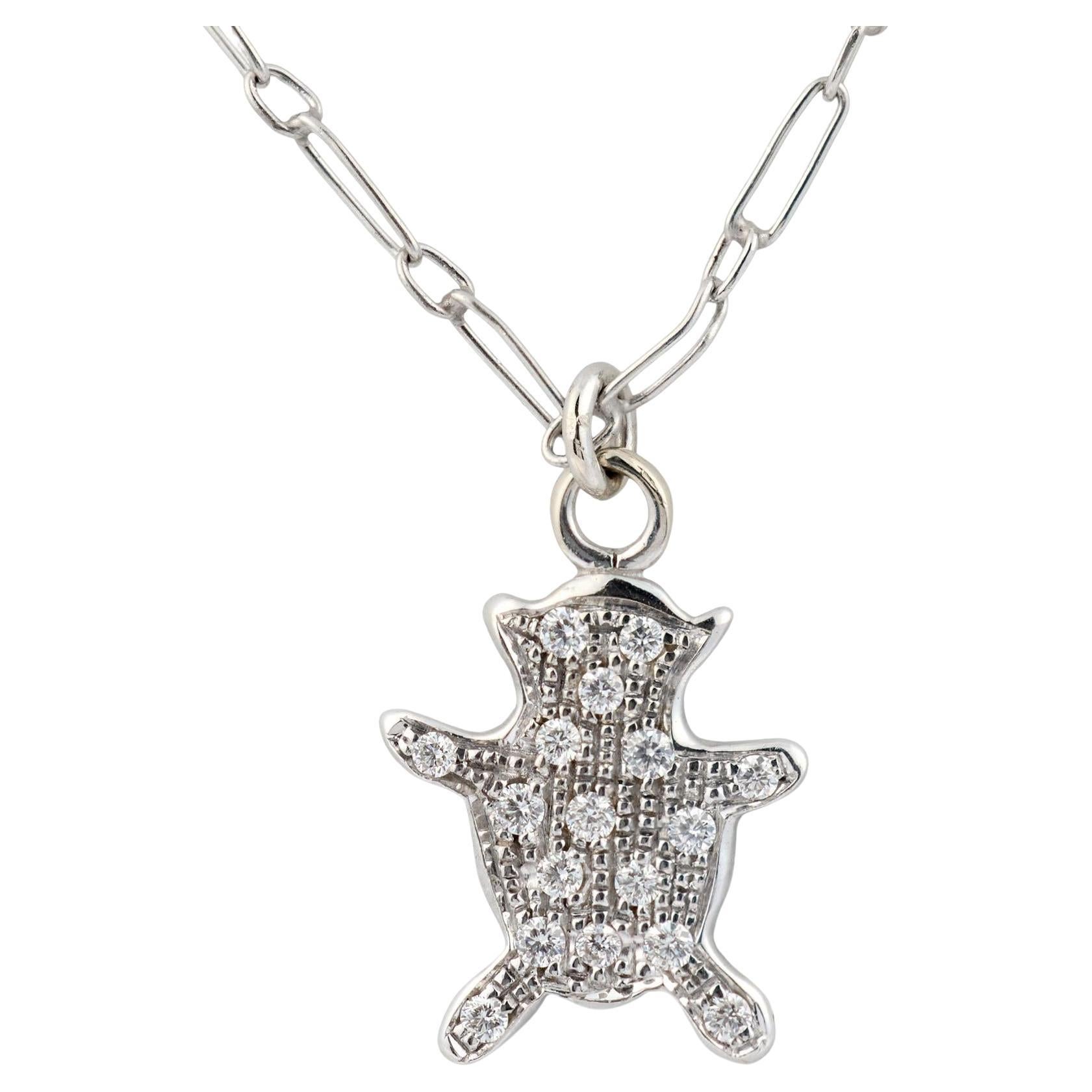 Vintage diamond platinum bear charm paperclip necklace
