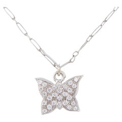 Vintage diamond platinum butterfly charm paperclip necklace