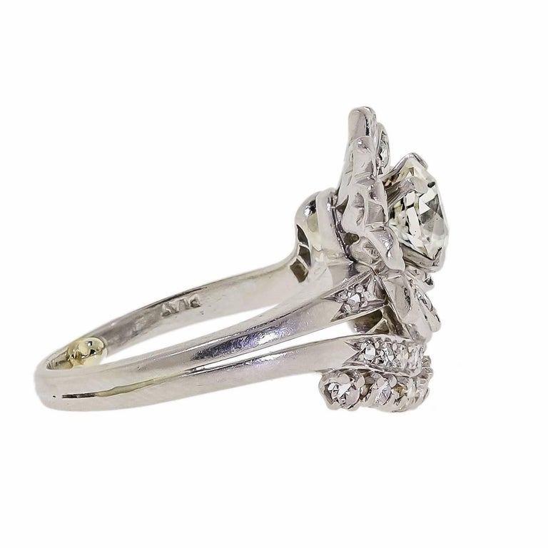 Vintage Diamond Platinum Cluster Cocktail Ring For Sale at 1stDibs