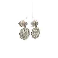 Vintage Diamond Platinum Cluster Drop Earrings Estate Fine Jewelry