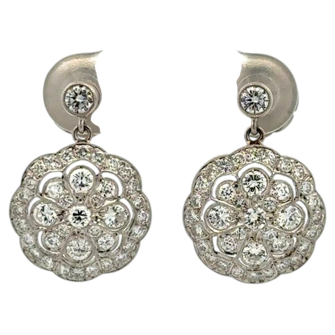 Orecchini a goccia vintage in platino con diamanti Estate Jewelry