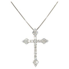 Vintage Diamond Platinum Cross Pendant Necklace Fine Estate Jewelry