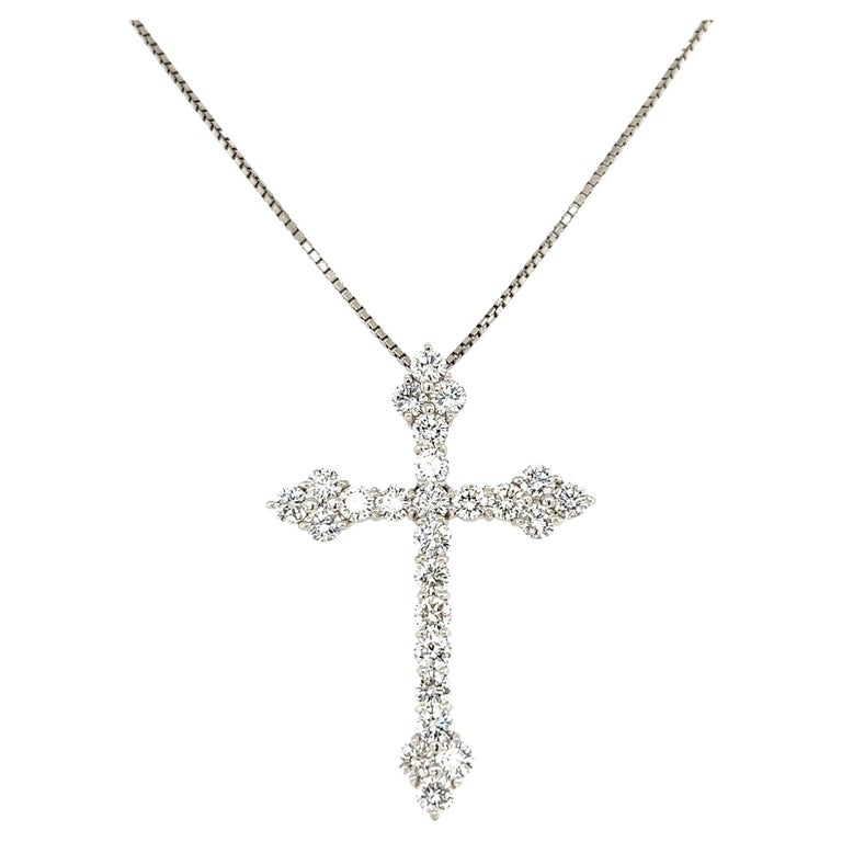 Vintage Diamond Platinum Cross Pendant Necklace Fine Estate Jewelry For Sale at 1stDibs