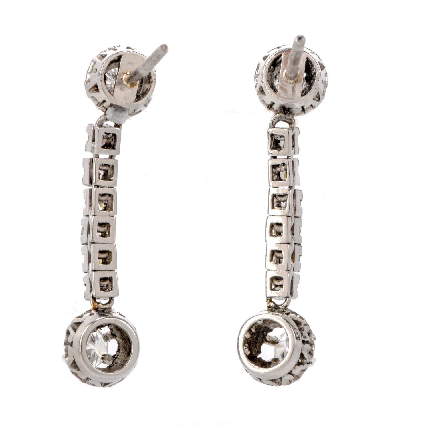 Art Deco Vintage Diamond Platinum Dangle Drop Line Earrings