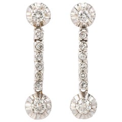 Vintage Diamond Platinum Dangle Drop Line Earrings