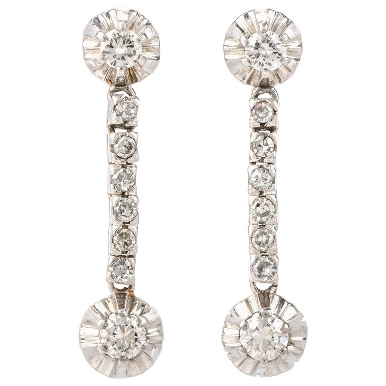 Vintage Diamond Platinum Dangle Drop Line Earrings For Sale at 1stDibs