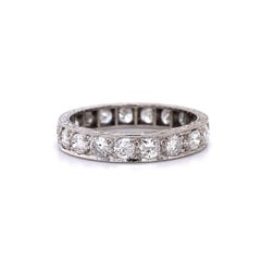 Vintage Diamond Platinum Eternity Engraved Band Ring Estate Fine Jewelry