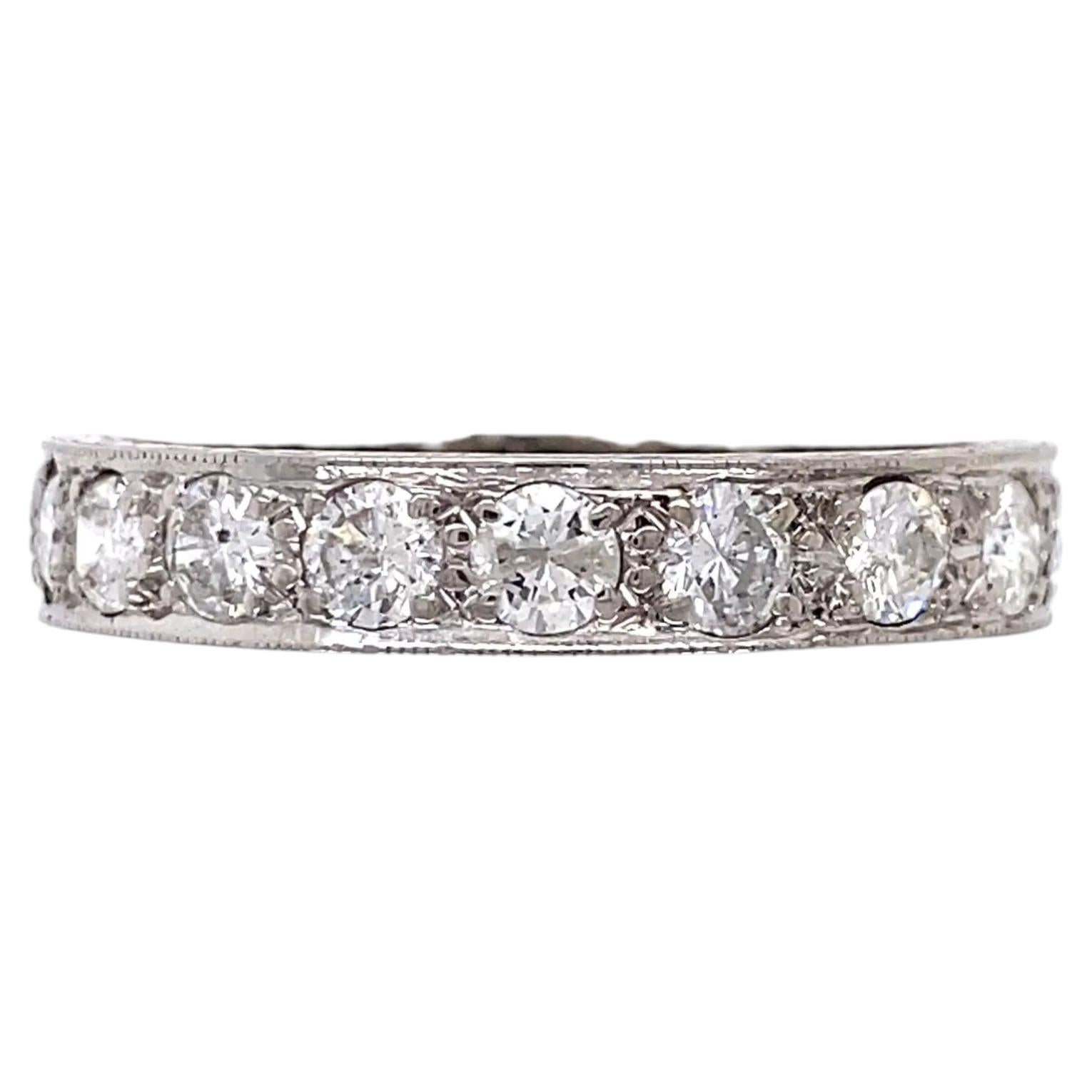 Vintage Diamond Platinum Eternity Gravur Band Ring Estate Fine Jewelry