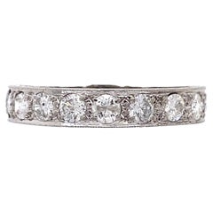 Vintage Diamond Platinum Eternity Engraved Band Ring Estate Fine Jewelry