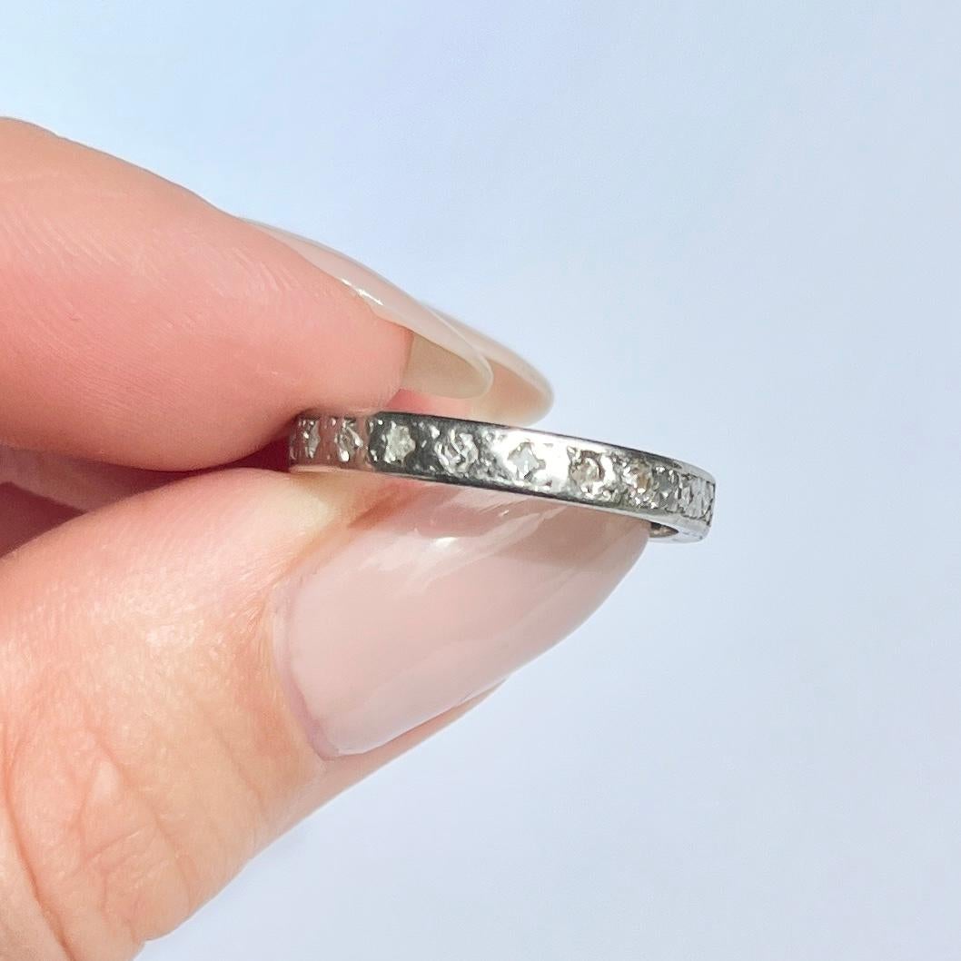 Classic sparkling diamond eternity band modelled out of platinum. Diamond total approx 45pts.

Ring Size: N 1/2 or 7
Band width: 3mm

Weight: 3.71g