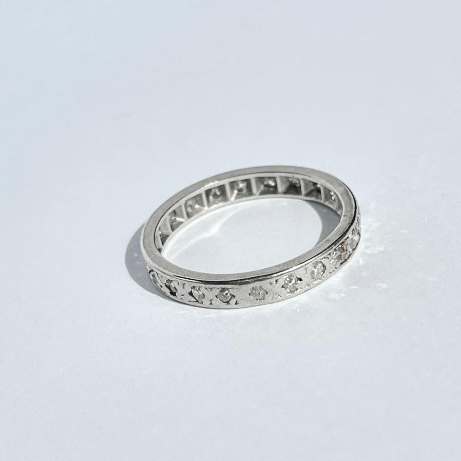 Vintage Diamond Platinum Eternity Ring In Fair Condition For Sale In Chipping Campden, GB